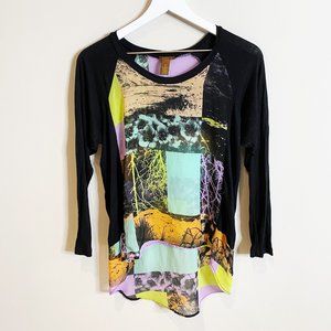 Copper Key Black Sheer Mixed Patchwork Hi Lo Top